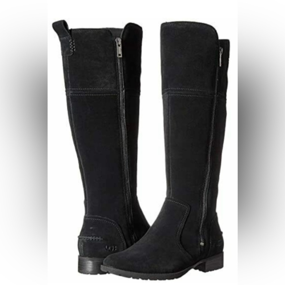New UGG 1103729 Sorensen Waterproof Suede Zipper Detail Tall Black Boots